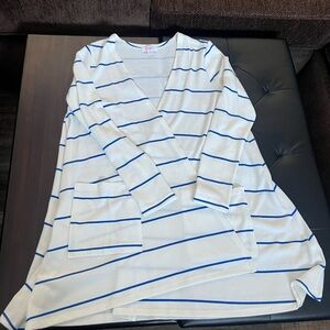 LuLaRoe Caroline White and Blue Striped Top